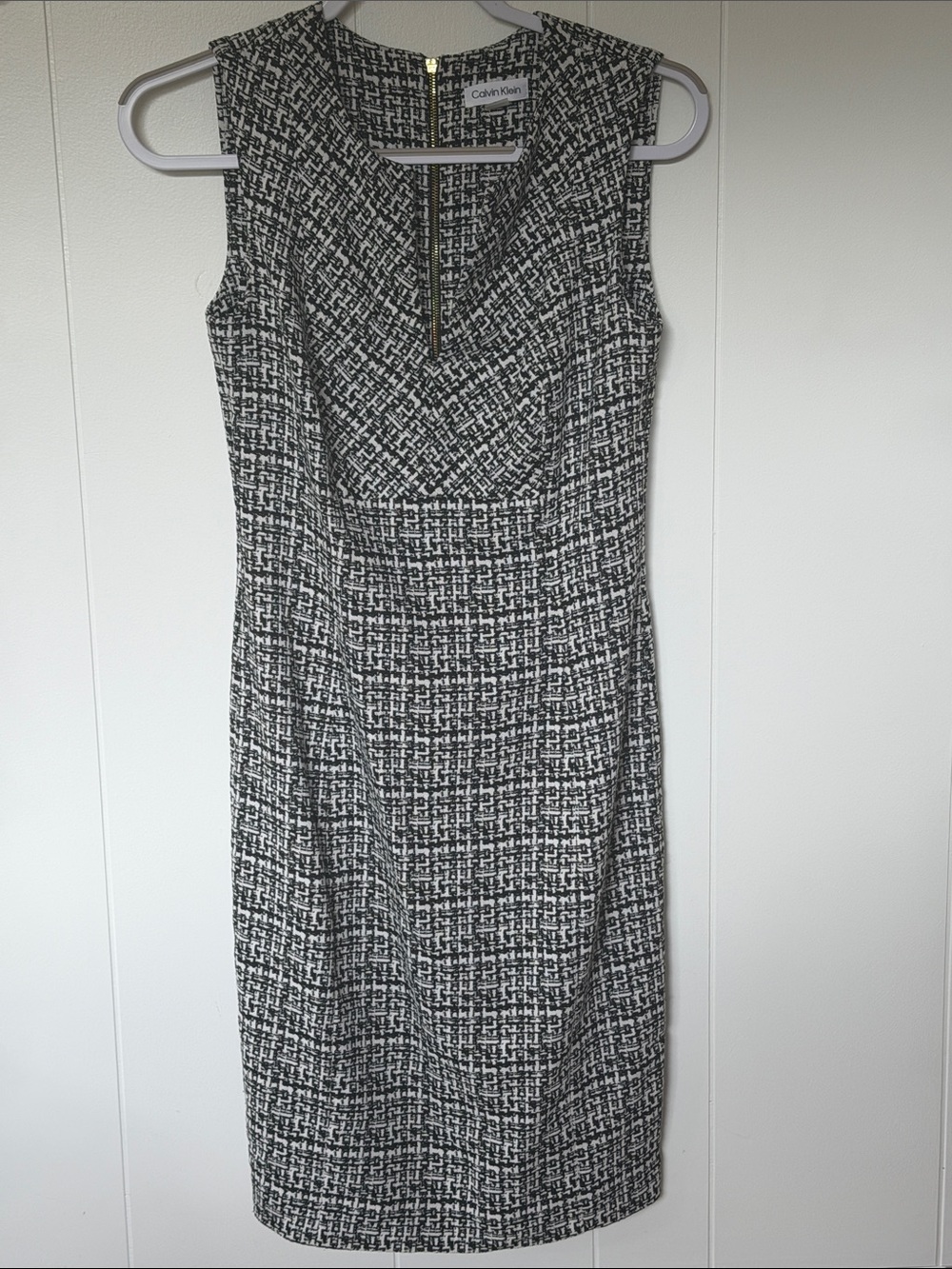 Calvin Klein Black and White Textured Sheath Dress